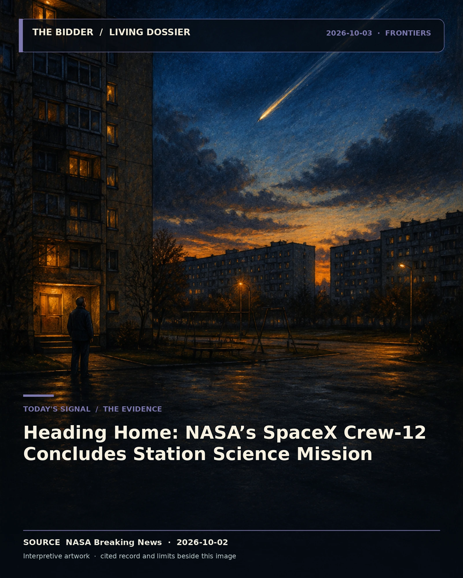 Evidence-led Artwork for Heading Home: NASA-WeltraumX Crew-12 schließt Station Science Mission ab