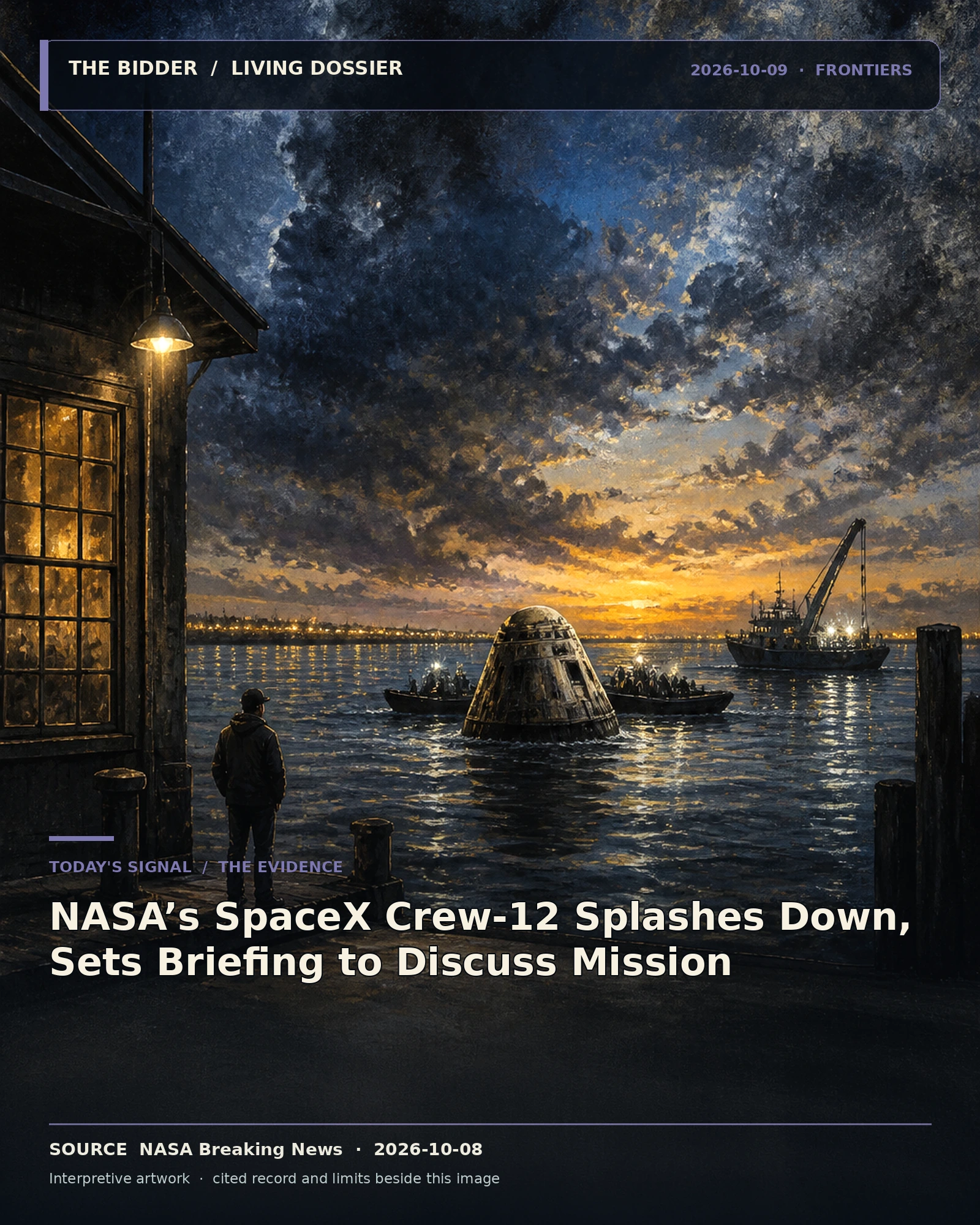 Evidenzbasiertes visuelles Kunstwerk: NASA-S SpaceX Crew-12 Splashes nach unten, stellt Briefing zu diskutieren Mission