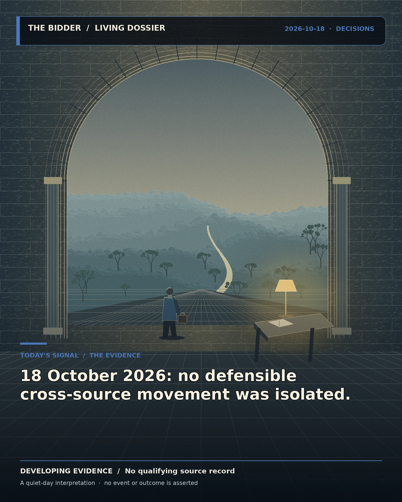 Evidence-led visual artwork: 18 October 2026: no defensible cross-source movement was isolated