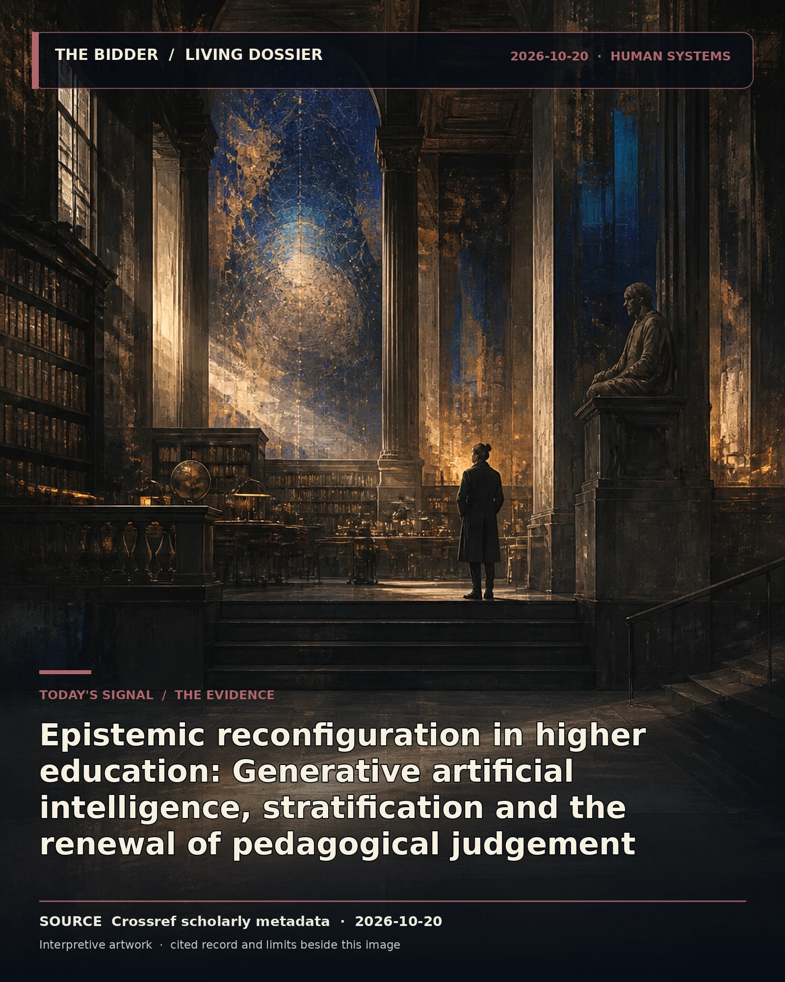 Evidence-led visual artwork: Epistemic reconfiguration in higher education: Generative artificial intelligence, stratification and the renewal of pedagogical judgement