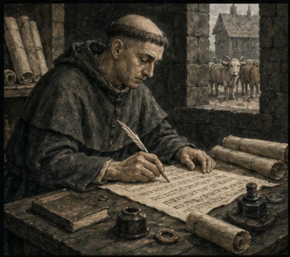 A medieval scribe structures a land survey