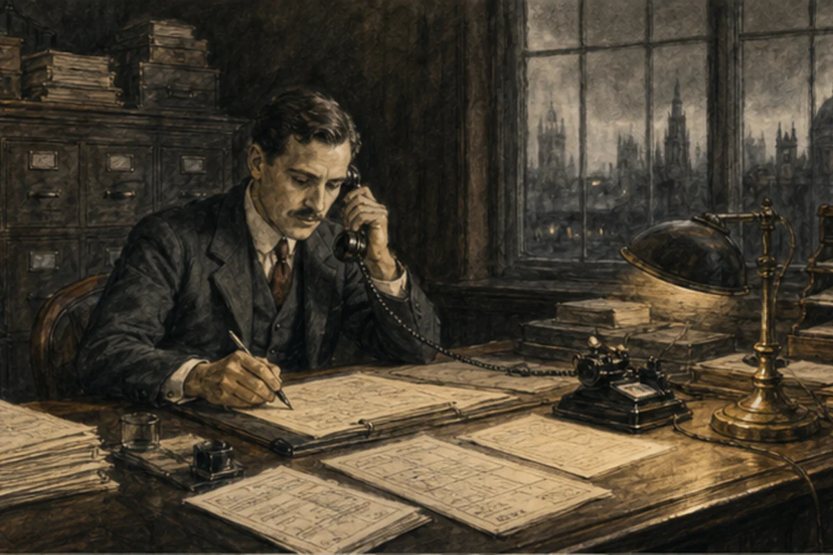 Fountain pen, carbon copies and telephone govern the interwar contracts desk