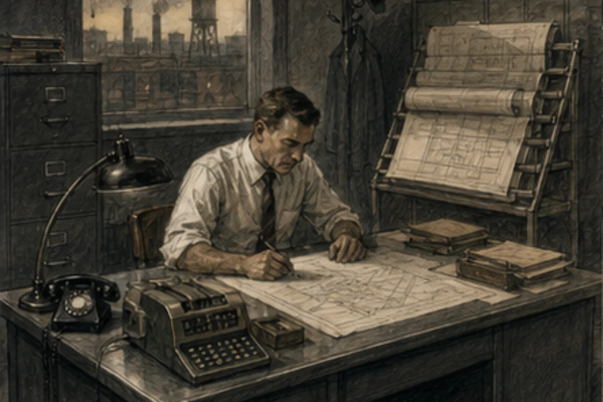 Blueprint racks and mechanical adding machines discipline public works