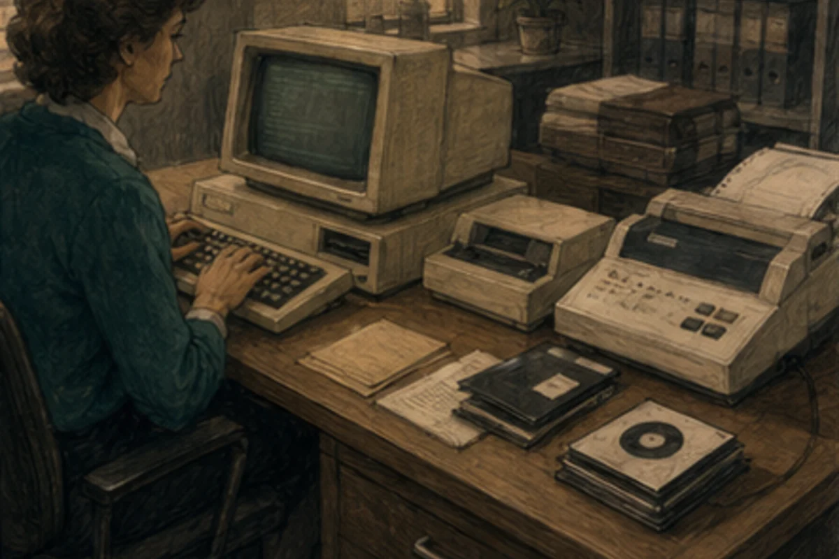 Floppy disks, fax and a beige CRT accelerate administrative exchange