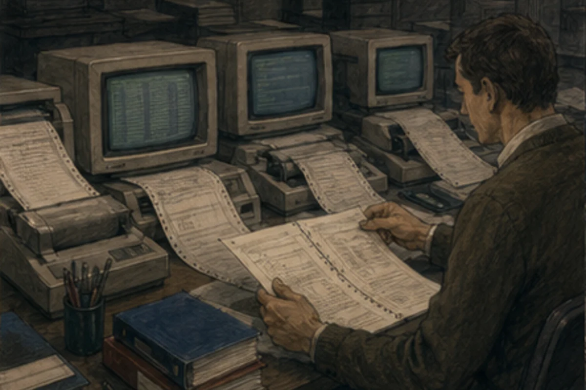 Multiple terminals and tractor-feed paper support document comparison