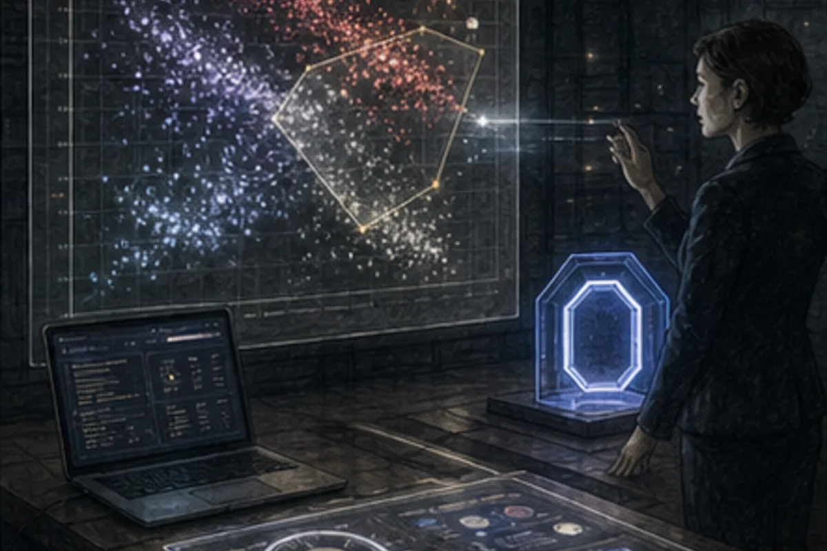 A human decision gate remains visible inside a spatial evidence field