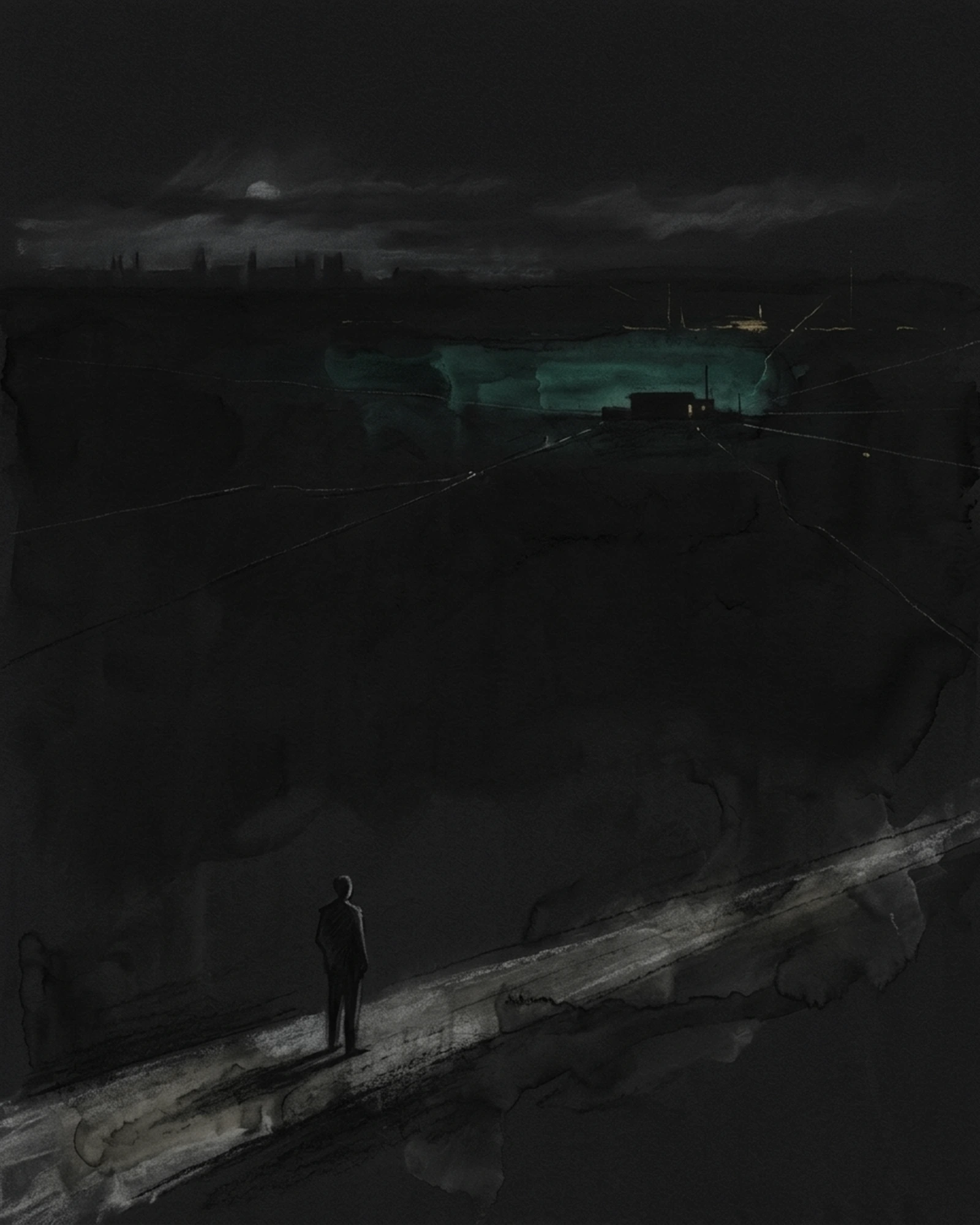 Living Charcoal retrospective artwork: One Lamp Remained in Stage Before The Audience
