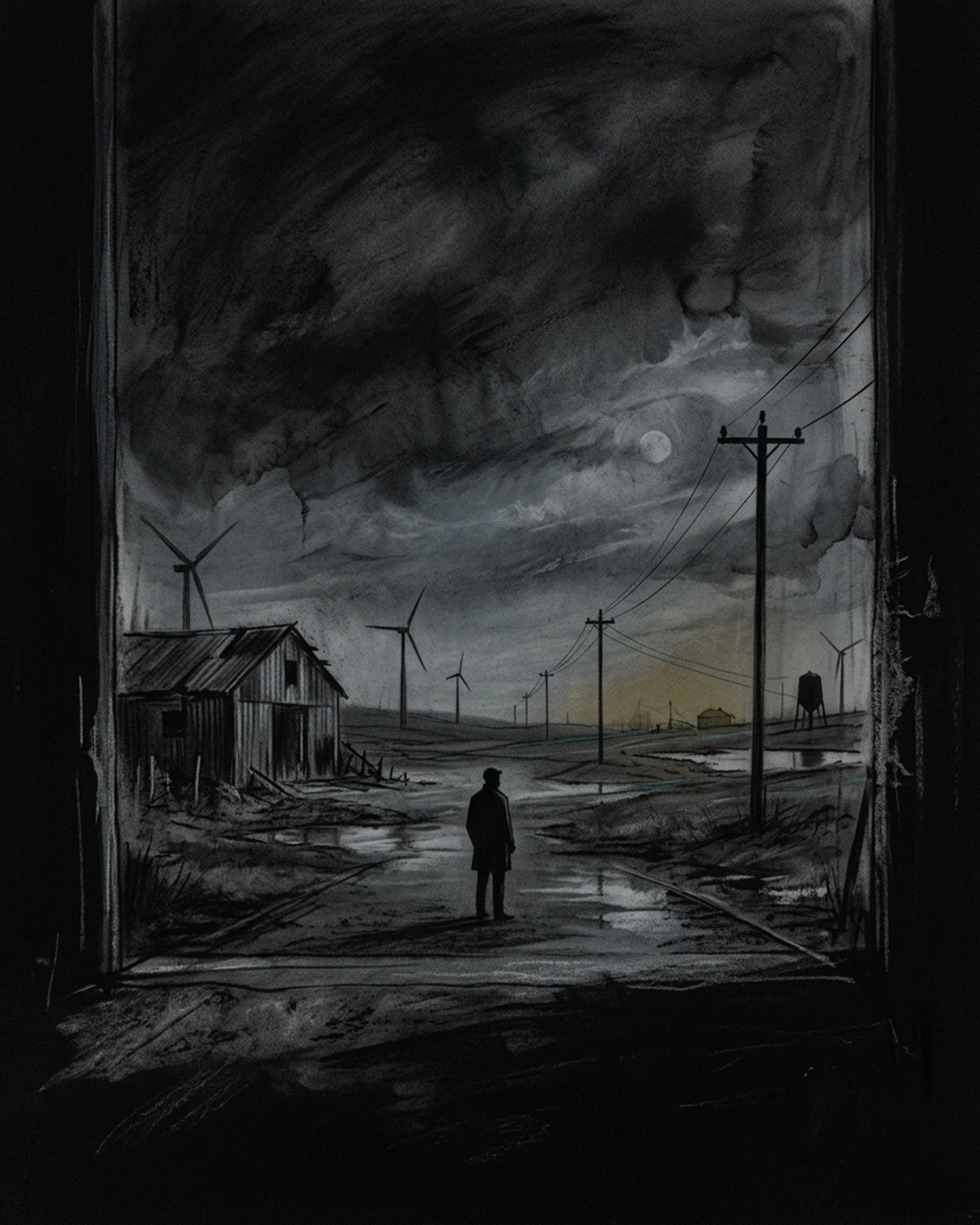 Living Charcoal retrospective artwork: Under the Last Light of Field Of Current