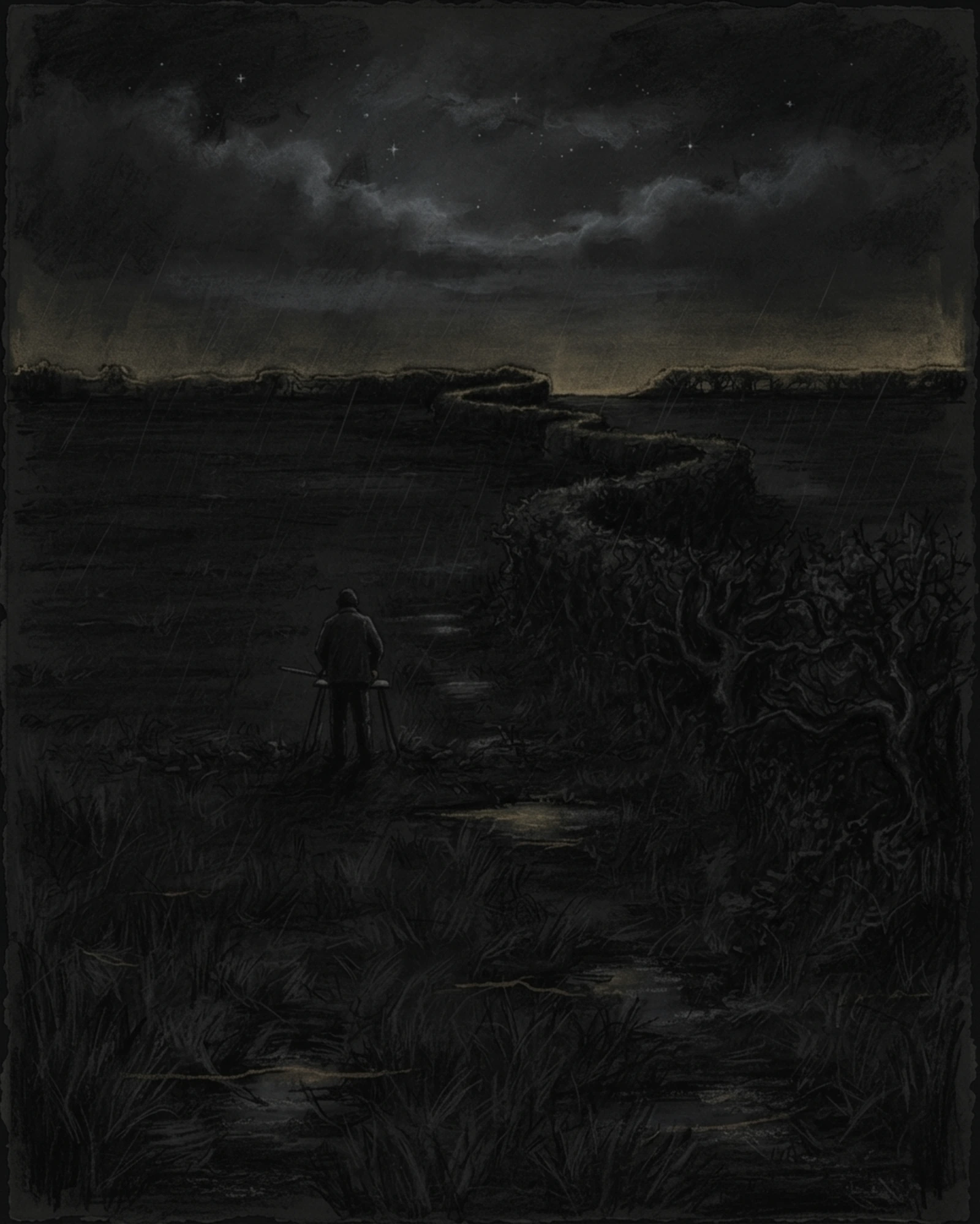 Living Charcoal retrospective artwork: A Current Moved Through Stage Before The Audience