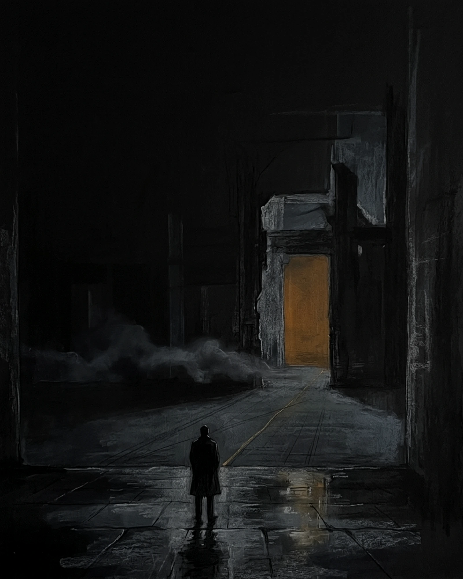 Living Charcoal retrospective artwork: The Door Beneath Room Before Agreement