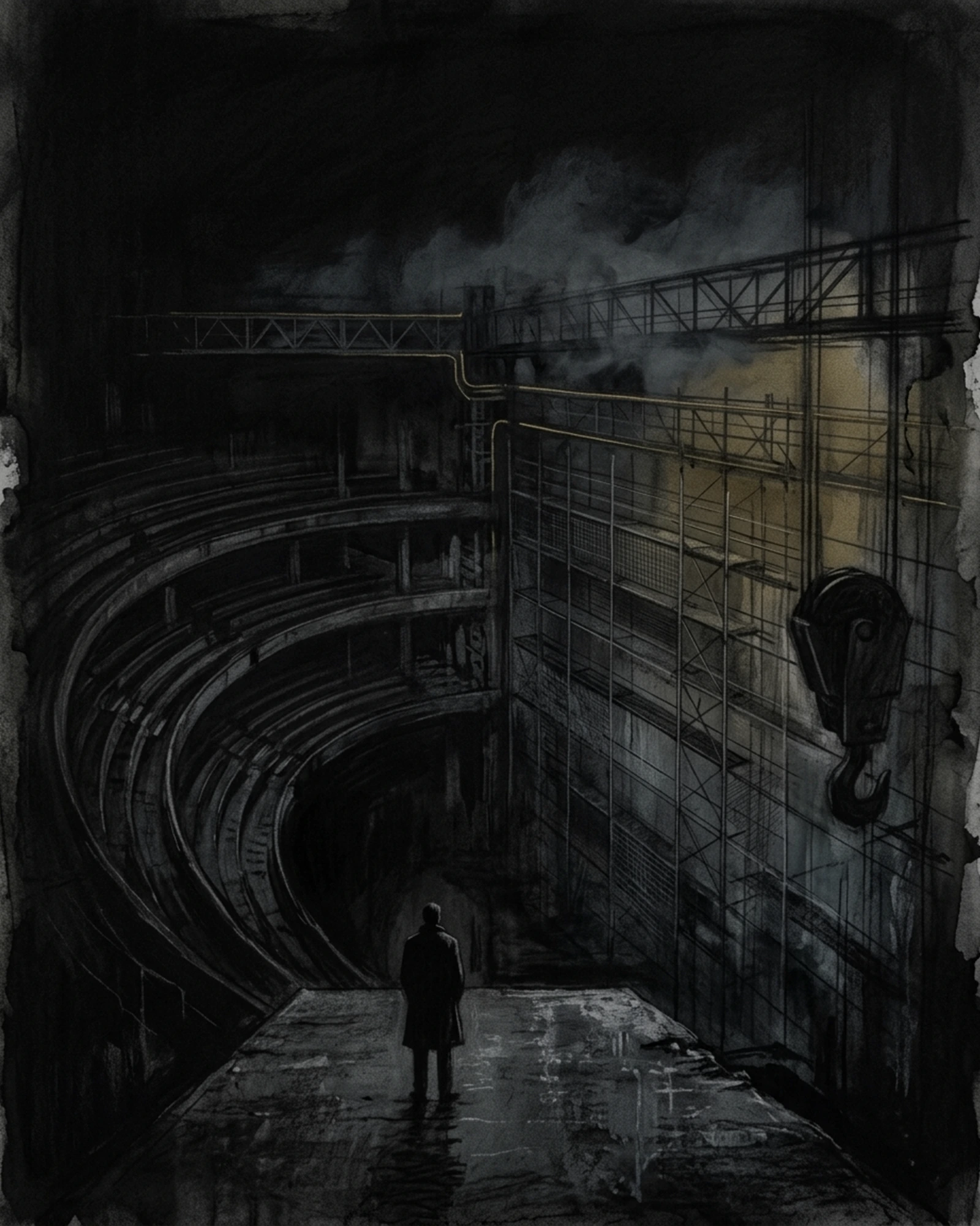 Living Charcoal retrospective artwork: At the Edge of Unfinished Crossing