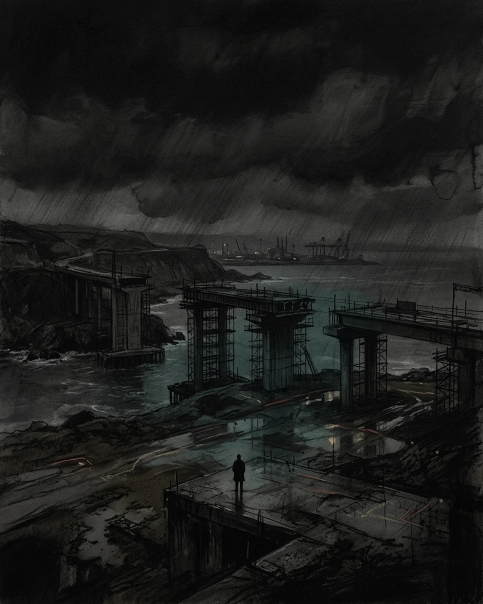 Living Charcoal retrospective artwork: Where Rain Entered Unfinished Crossing
