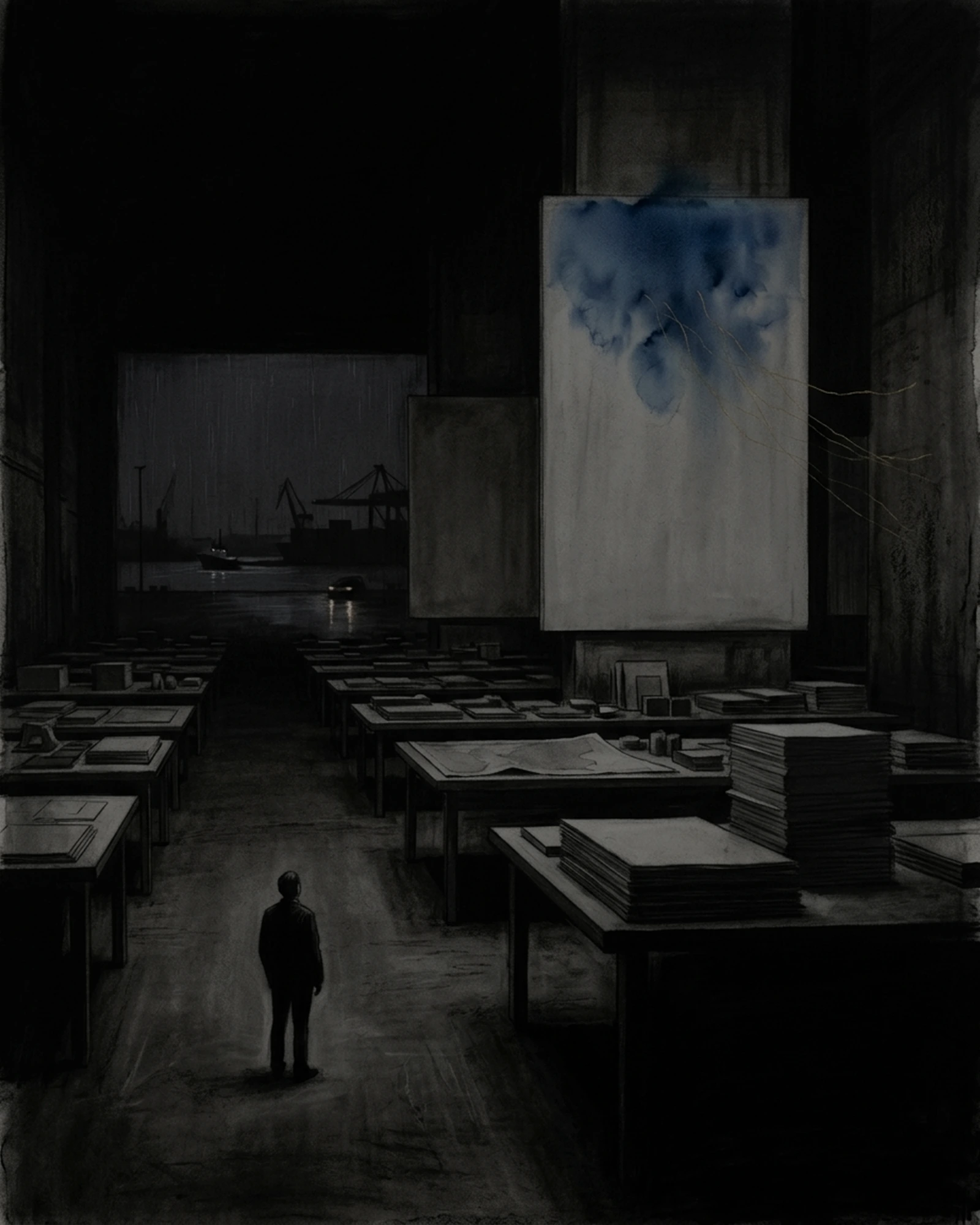 Living Charcoal retrospective artwork: Under the Last Light of Room Before Agreement