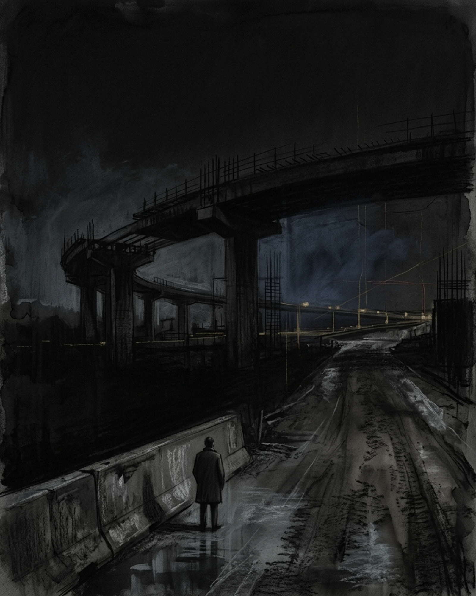 Living Charcoal retrospective artwork: The Quiet Weight of Unfinished Crossing