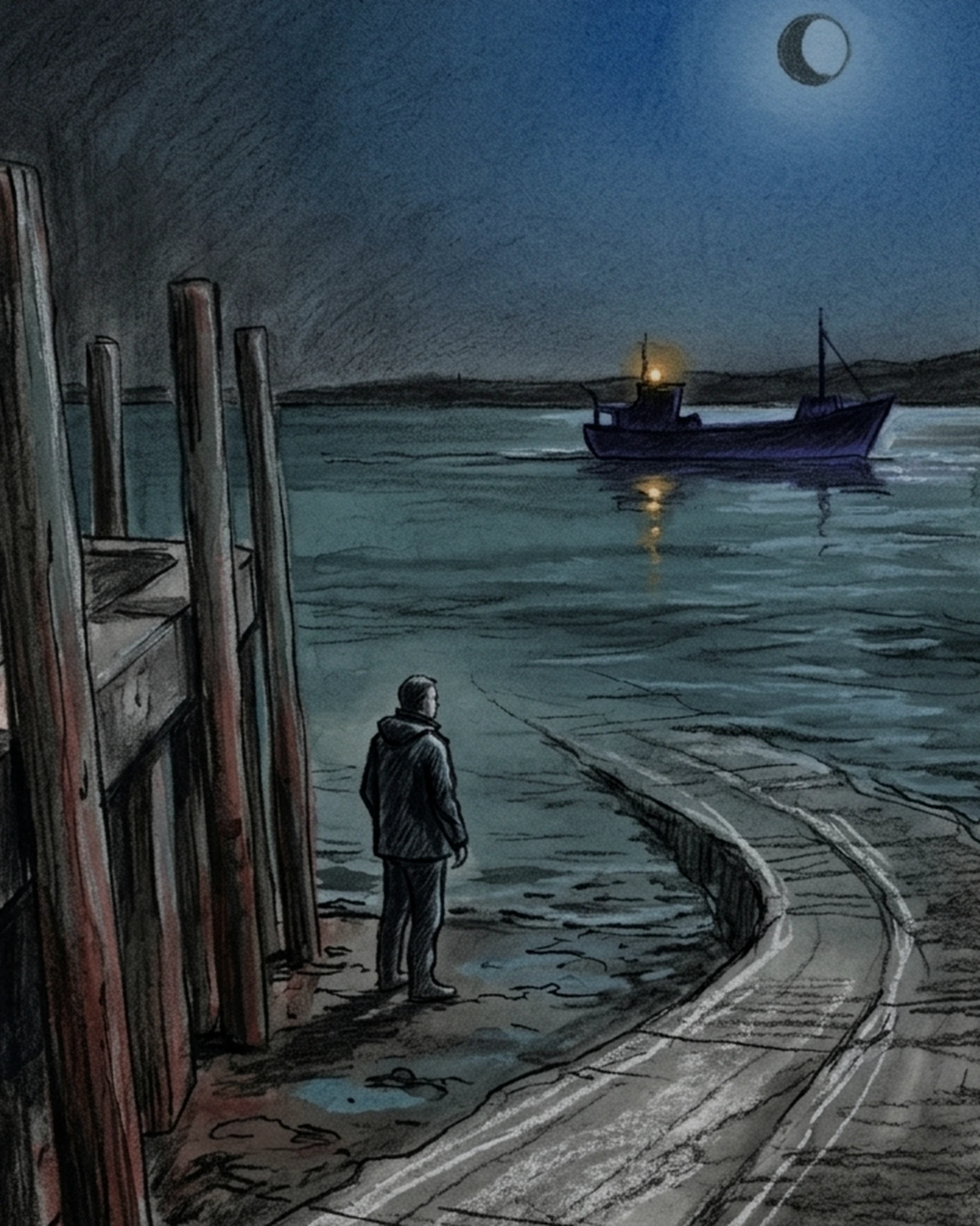 Reference Method retrospective artwork: A Current Moved Through Harbour At Low Light