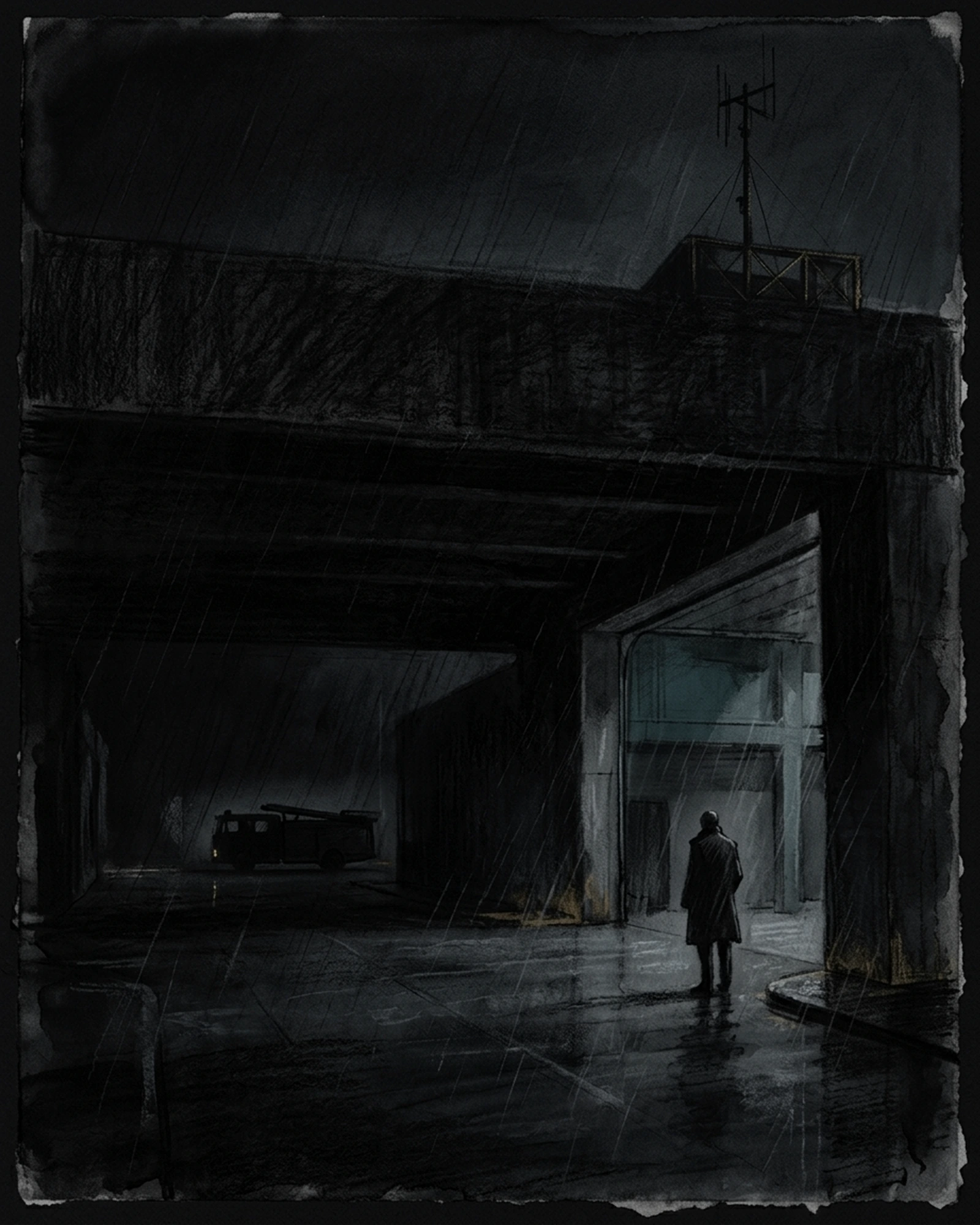 Living Charcoal retrospective artwork: The Distance Between Harbour At Low Light