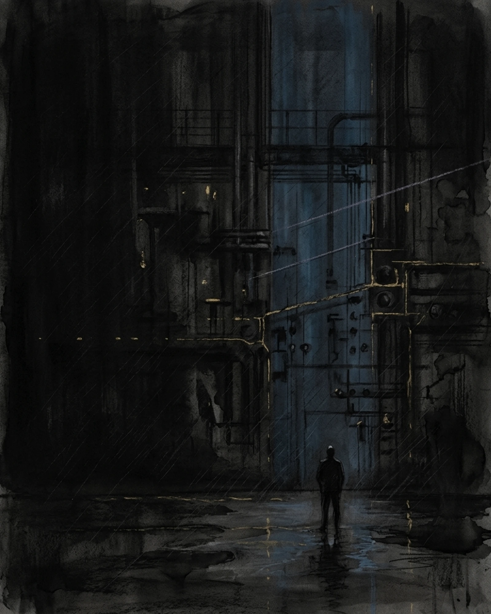Living Charcoal retrospective artwork: The Long Measure of Blue Machine Room