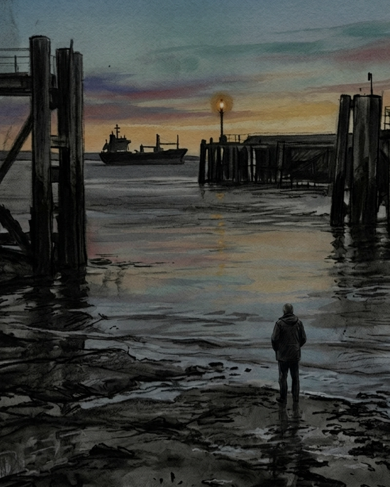 Reference Method retrospective artwork: A Signal Crossed Harbour At Low Light